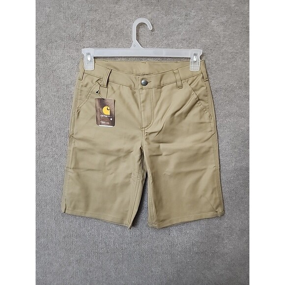 Carhartt Rugged Flex Original Fit Canvas Work Shorts Womens 2 Dark Khaki NEW - Picture 2 of 9